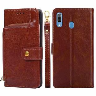 For Samsung Galaxy A30 (Japan Ver.) Zipper Bag Horizontal Flip Leather Phone Case with Holder & Card Slots & Lanyard(Brown)