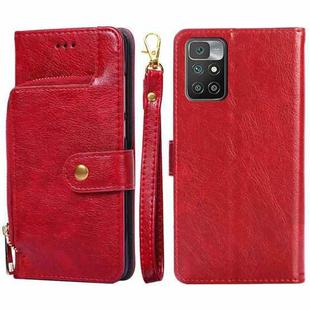 For Xiaomi Redmi 10 Zipper Bag Horizontal Flip Leather Phone Case with Holder & Card Slots & Lanyard(Red)