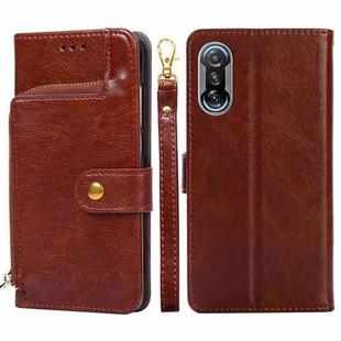 For Xiaomi Redmi K40 Gaming Zipper Bag Horizontal Flip Leather Phone Case with Holder & Card Slots & Lanyard(Brown)