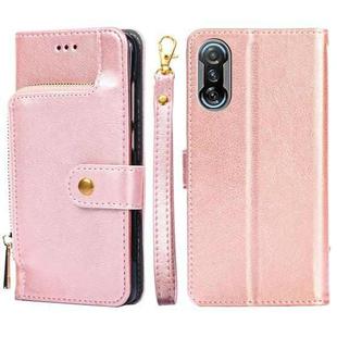 For Xiaomi Redmi K40 Gaming Zipper Bag Horizontal Flip Leather Phone Case with Holder & Card Slots & Lanyard(Rose Gold)