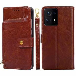 For Xiaomi Mix 4 Zipper Bag Horizontal Flip Leather Phone Case with Holder & Card Slots & Lanyard(Brown)