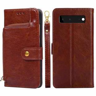 For Google Pixel 6 Zipper Bag Horizontal Flip Leather Phone Case with Holder & Card Slots & Lanyard(Brown)