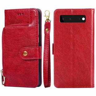 For Google Pixel 6 Zipper Bag Horizontal Flip Leather Phone Case with Holder & Card Slots & Lanyard(Red)