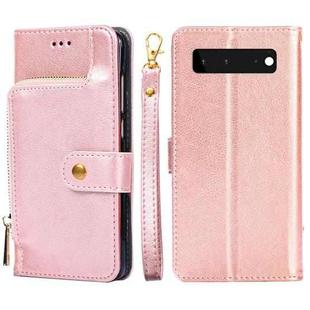 For Google Pixel 6 Zipper Bag Horizontal Flip Leather Phone Case with Holder & Card Slots & Lanyard(Rose Gold)