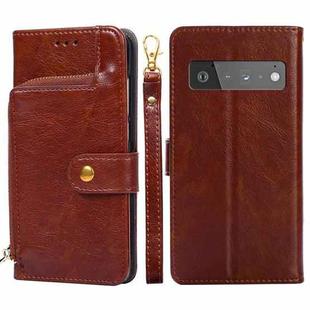 For Google Pixel 6 Pro Zipper Bag Horizontal Flip Leather Phone Case with Holder & Card Slots & Lanyard(Brown)