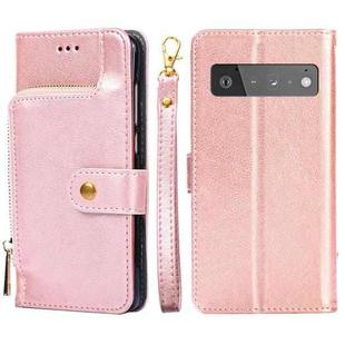 For Google Pixel 6 Pro Zipper Bag Horizontal Flip Leather Phone Case with Holder & Card Slots & Lanyard(Rose Gold)