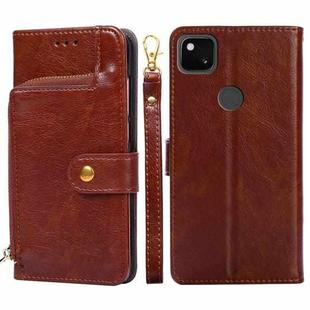 For Google Pixel 4a Zipper Bag Horizontal Flip Leather Phone Case with Holder & Card Slots & Lanyard(Brown)