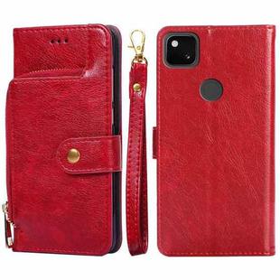 For Google Pixel 4a Zipper Bag Horizontal Flip Leather Phone Case with Holder & Card Slots & Lanyard(Red)