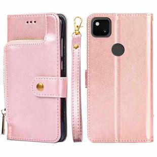 For Google Pixel 4a Zipper Bag Horizontal Flip Leather Phone Case with Holder & Card Slots & Lanyard(Rose Gold)