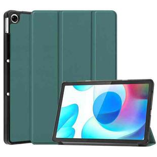 For OPPO Realme Pad 10.4 Custer Solid Color Horizontal Flip Tablet Leather Case with 3-Fold Holder(Dark Green)