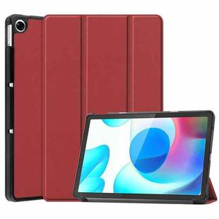 For OPPO Realme Pad 10.4 Custer Solid Color Horizontal Flip Tablet Leather Case with 3-Fold Holder(Wine Red)