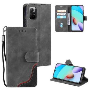 For Xiaomi Redmi Note 11 Three-color Stitching Calf Texture Horizontal Flip Phone Leather Case with Holder & Card Slots & Wallet(Grey)