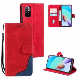 For Xiaomi Redmi Note 11 Three-color Stitching Calf Texture Horizontal Flip Phone Leather Case with Holder & Card Slots & Wallet(Red)