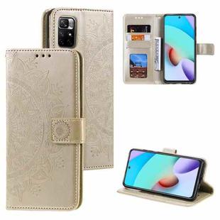 For Xiaomi Redmi Note 11 Totem Flower Embossed Horizontal Flip Phone Leather Case with Holder & Card Slots & Wallet(Gold)