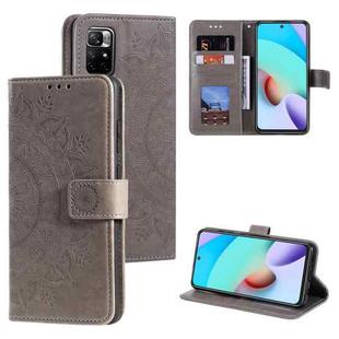 For Xiaomi Redmi Note 11 Totem Flower Embossed Horizontal Flip Phone Leather Case with Holder & Card Slots & Wallet(Grey)