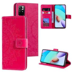For Xiaomi Redmi Note 11 Totem Flower Embossed Horizontal Flip Phone Leather Case with Holder & Card Slots & Wallet(Red)