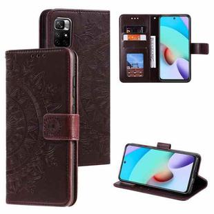 For Xiaomi Redmi Note 11 Totem Flower Embossed Horizontal Flip Phone Leather Case with Holder & Card Slots & Wallet(Brown)