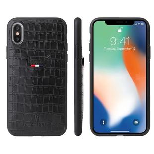 For iPhone X / XS Crocodile Texture TPU + Leather Protective Case with Card Slot(Black)