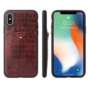 For iPhone X / XS Crocodile Texture TPU + Leather Protective Case with Card Slot(Brown)