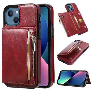 For iPhone 13 mini Zipper Wallet Bag PU Back Cover Shockrpoof Phone Case with Holder & Card Slots & Wallet (Red)