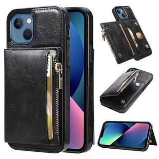 For iPhone 13 Zipper Wallet Bag PU Back Cover Shockrpoof Phone Case with Holder & Card Slots & Wallet(Black)