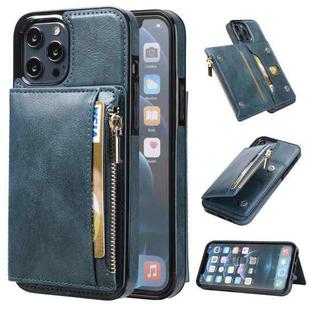 For iPhone 13 Pro Zipper Wallet Bag PU Back Cover Shockrpoof Phone Case with Holder & Card Slots & Wallet (Blue)