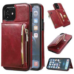 For iPhone 11 Zipper Wallet Bag PU Back Cover Shockrpoof Phone Case with Holder & Card Slots & Wallet (Red)