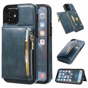For iPhone 11 Zipper Wallet Bag PU Back Cover Shockrpoof Phone Case with Holder & Card Slots & Wallet (Blue)