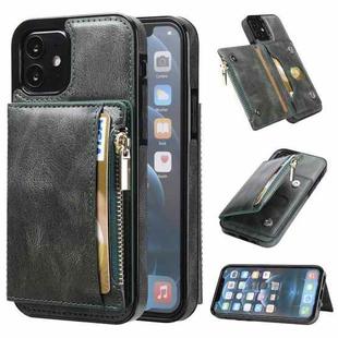 For iPhone 11 Zipper Wallet Bag PU Back Cover Shockrpoof Phone Case with Holder & Card Slots & Wallet (Green)