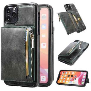 For iPhone 11 Pro Zipper Wallet Bag PU Back Cover Shockrpoof Phone Case with Holder & Card Slots & Wallet (Green)