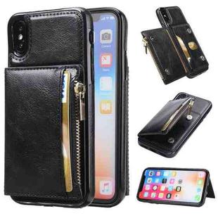 For iPhone X / XS Zipper Wallet Bag PU Back Cover Shockrpoof Phone Case with Holder & Card Slots & Wallet(Black)