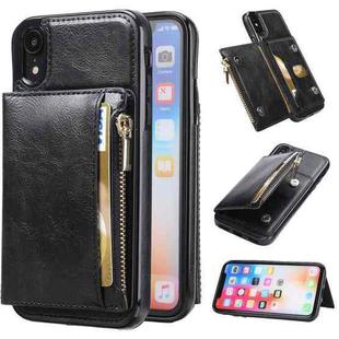 For iPhone XR Zipper Wallet Bag PU Back Cover Shockrpoof Phone Case with Holder & Card Slots & Wallet For iPhone  XR(Black)