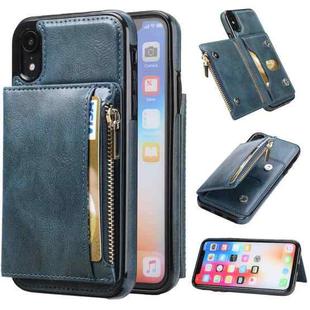 For iPhone XR Zipper Wallet Bag PU Back Cover Shockrpoof Phone Case with Holder & Card Slots & Wallet For iPhone  XR(Blue)