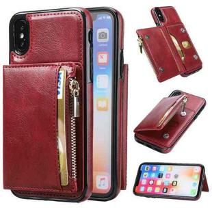 For iPhone XS Max Zipper Wallet Bag PU Back Cover Shockrpoof Phone Case with Holder & Card Slots & Wallet(Red)