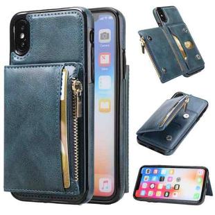 For iPhone XS Max Zipper Wallet Bag PU Back Cover Shockrpoof Phone Case with Holder & Card Slots & Wallet(Blue)
