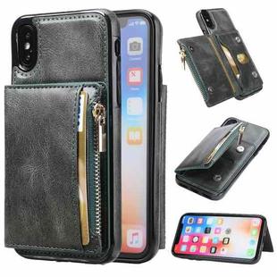 For iPhone XS Max Zipper Wallet Bag PU Back Cover Shockrpoof Phone Case with Holder & Card Slots & Wallet(Green)