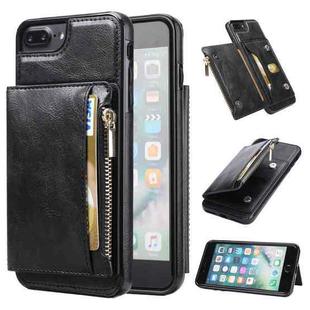 Zipper Wallet Bag PU Back Cover Shockrpoof Phone Case with Holder & Card Slots & Wallet For iPhone  7 Plus / 8 Plus(Black)