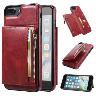 Zipper Wallet Bag PU Back Cover Shockrpoof Phone Case with Holder & Card Slots & Wallet For iPhone  7 Plus / 8 Plus(Red)