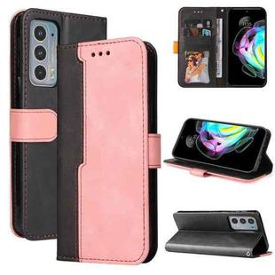 For Motorola Edge 20 Stitching-Color Horizontal Flip Leather Phone Case with Holder & Card Slots & Photo Frame(Pink)