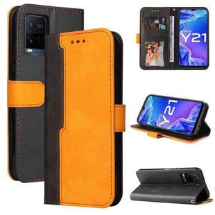 For vivo Y21 / Y21s / Y33s Stitching-Color Horizontal Flip Leather Phone Case with Holder & Card Slots & Photo Frame(Orange)