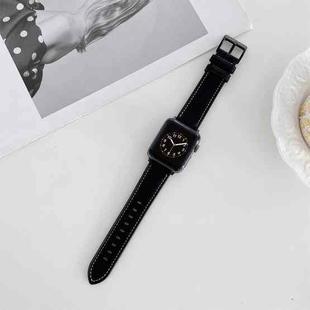 Oil Edge Bright Surface Leather Watch Band For Apple Watch Series 8&7 41mm / SE 2&6&SE&5&4 40mm / 3&2&1 38mm(Black)