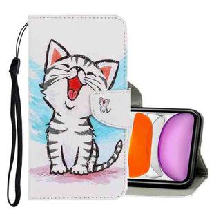 For iPhone 11 3D Colored Drawing Horizontal Flip PU Leather Case with Holder & Card Slots & Wallet(Red Mouth Cat)