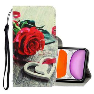 For iPhone 11 3D Colored Drawing Horizontal Flip PU Leather Case with Holder & Card Slots & Wallet(Red Rose)