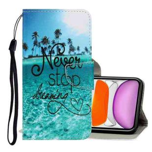 For iPhone 11 3D Colored Drawing Horizontal Flip PU Leather Case with Holder & Card Slots & Wallet(Blue Coconut Grove)
