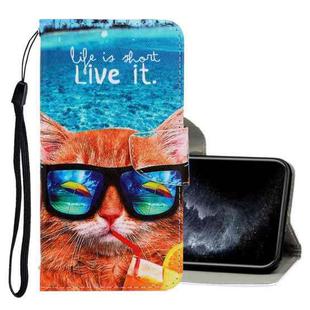 For iPhone 11 Pro 3D Colored Drawing Horizontal Flip PU Leather Case with Holder & Card Slots & Wallet(Underwater Cat)
