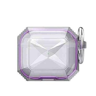 Transparent Two-color Anti-fall TPU Earphones Protective Case with Hook For AirPods 3(Purple)