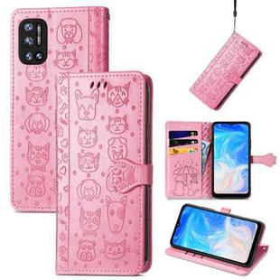 For Doogee N40 Pro Cat and Dog Embossed Horizontal Flip Phone Leather Case with Holder & Card Slot & Wallet & Lanyard(Pink)