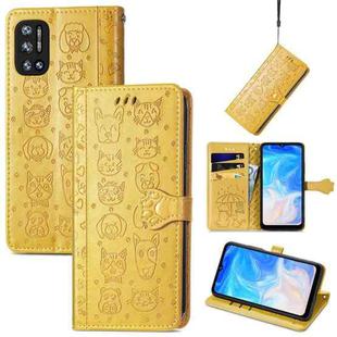For Doogee N40 Pro Cat and Dog Embossed Horizontal Flip Phone Leather Case with Holder & Card Slot & Wallet & Lanyard(Yellow)
