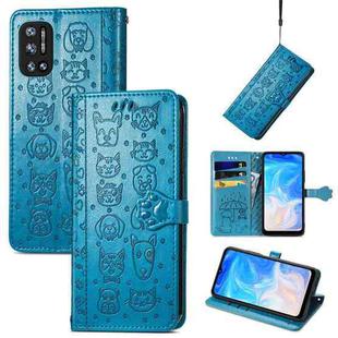 For Doogee N40 Pro Cat and Dog Embossed Horizontal Flip Phone Leather Case with Holder & Card Slot & Wallet & Lanyard(Blue)