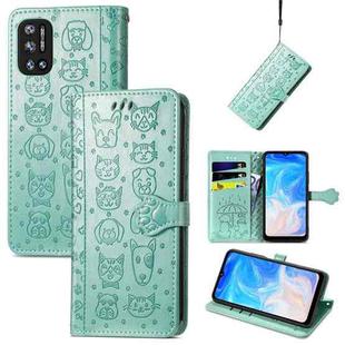 For Doogee N40 Pro Cat and Dog Embossed Horizontal Flip Phone Leather Case with Holder & Card Slot & Wallet & Lanyard(Green)